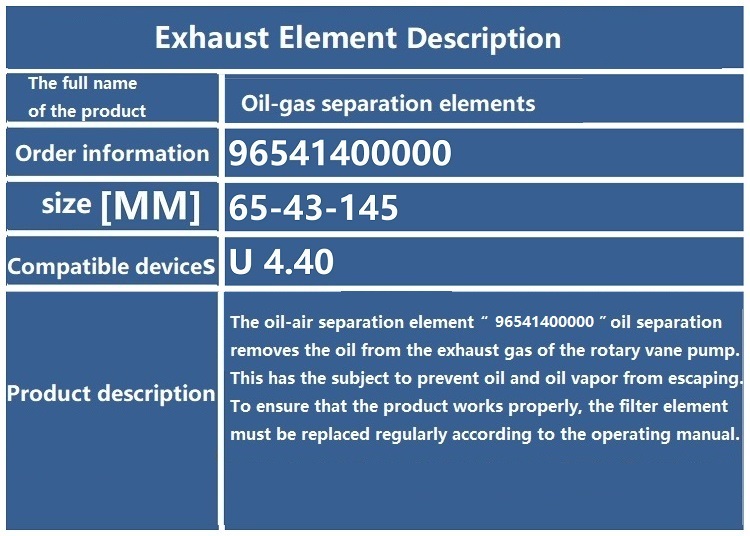 Exhaust filter element 96541400000 vacuum pump U4.40 oil mist separator