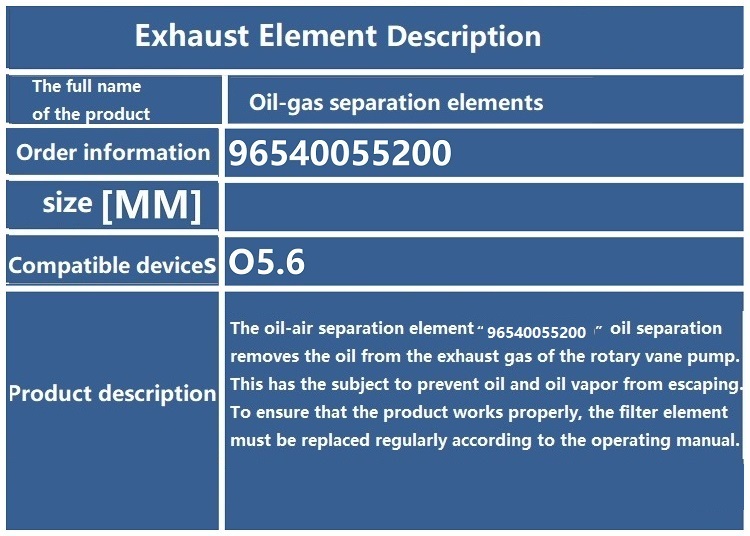 Exhaust filter element 96540055200 vacuum pump O5.6 oil mist separator
