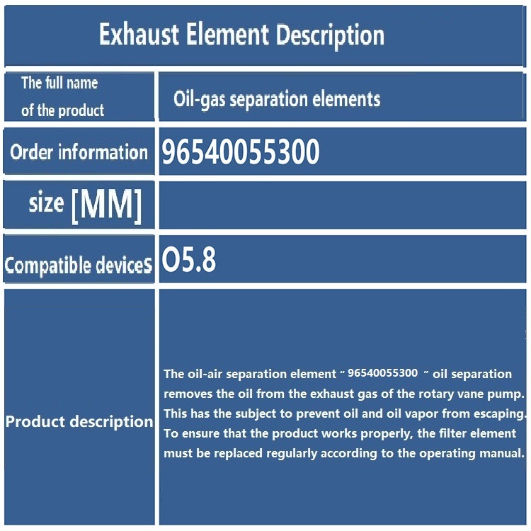 Exhaust filter element 96540055300 vacuum pump O5.8 oil mist separator