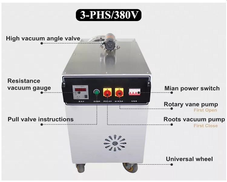 Oil diffusion pump system with rotary vane vacuum pump and roots pump system LJ-70 with rotary vane vacuum pump