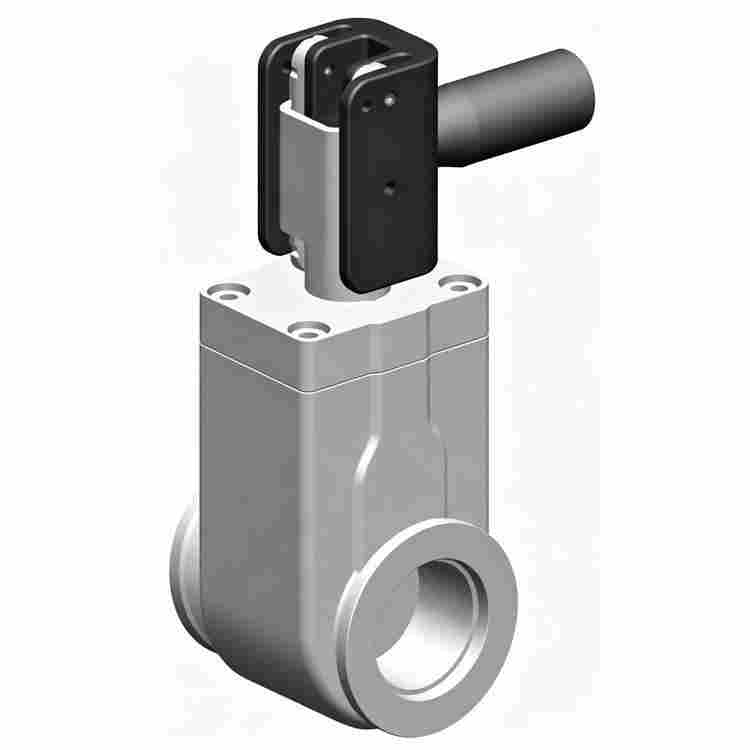 mini high vacuum gate valve, vacuum isolation valve, KF flange gate valve, compact vacuum valve, pneumatic vacuum valve, manual gate valve, vacuum system components, laboratory vacuum equipment, semiconductor vacuum valve, high vacuum gate valve