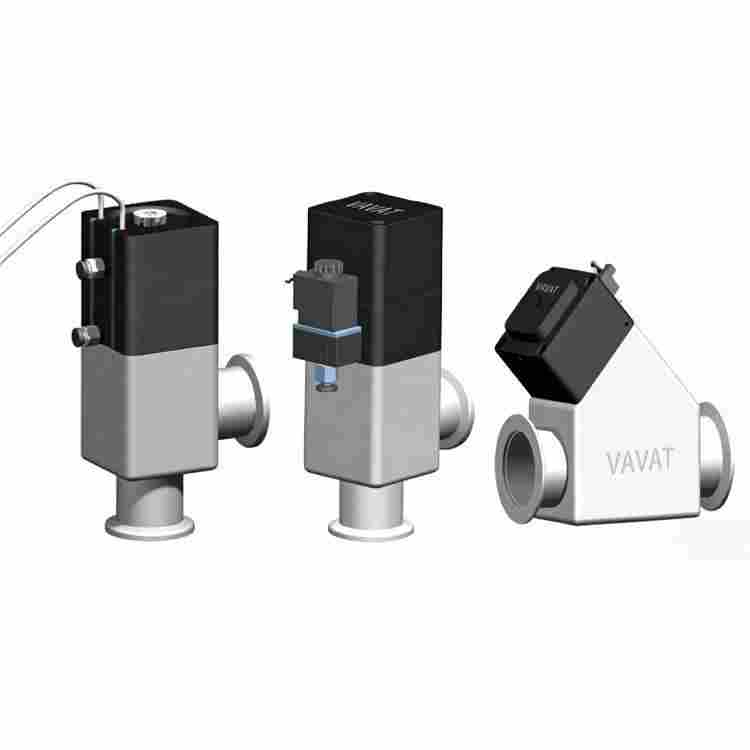 pneumatic baffle valve, aluminum vacuum valve, high vacuum isolation valve, ISO-KF vacuum valve, ISO-K baffle valve, vacuum system components, lightweight vacuum valve, semiconductor vacuum equipment, vacuum gate valve, vacuum sealing valve